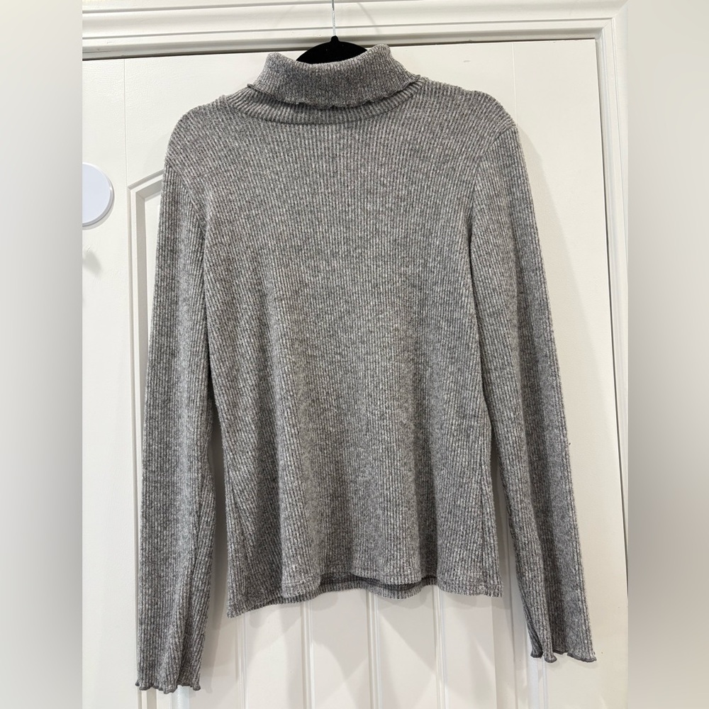 Twenty Second Heather Frilly Turtleneck Gray Ribbed Knit Top